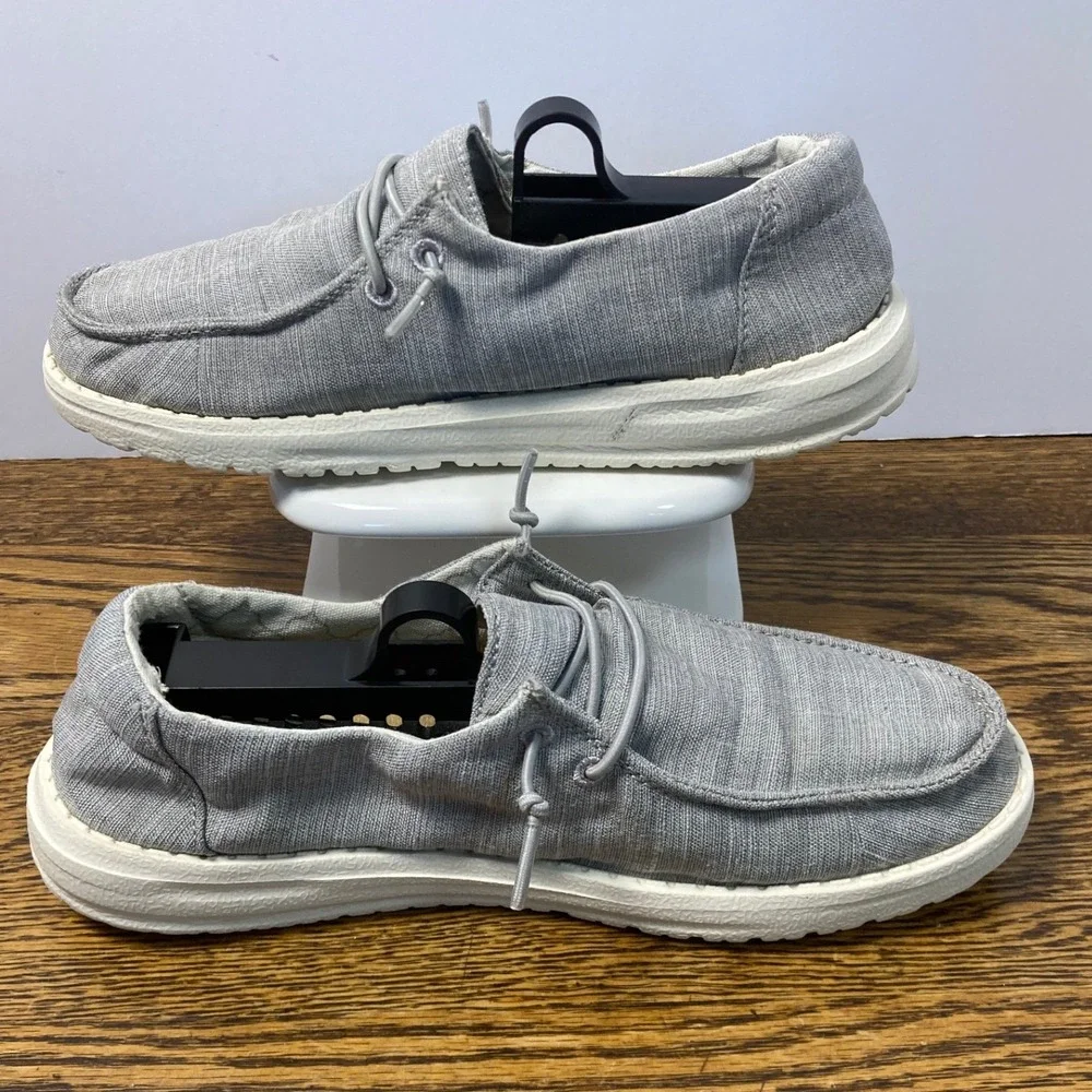 Hey Dude Wendy Youth Linen Grey Slip On Loafers Shoes Size US Y4 L5 EU 36
